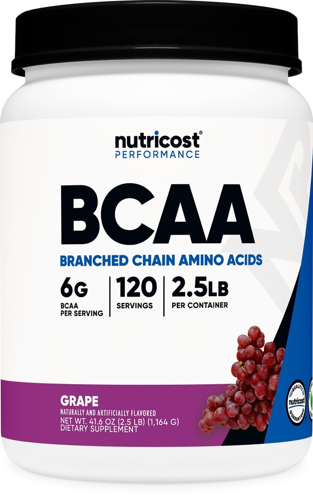 Nutricost BCAA poudre (Grape, 120 portions) - Sans gluten, non-OGM, végétarien, optimal rapport 2:1:1
