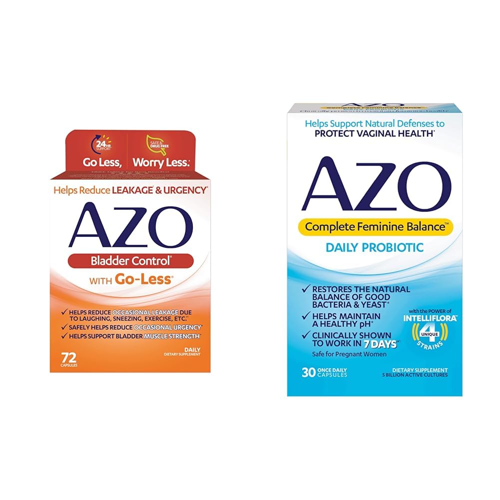 AZO Bladder Control with Go-Less Daily Supplement aide à réduire l'urgence occasionnelle et l'équilibre féminin complet probiotiques quotidiens pour les femmes