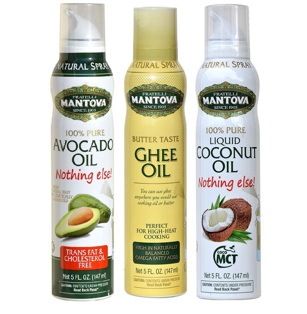 Mantova Keto Spray Oil Set (Avocado, Ghee, Kokosnuss MCT Öl), Packung mit 3