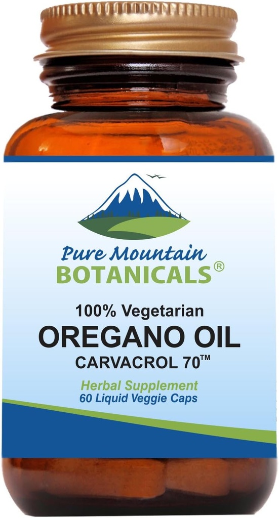 Pure Mountain Botanicals Wild Oregano Öl Kapseln - 60 Kosher Vegan Caps Jetzt mit 510mg Mittelmeeröl von Oregano Ergänzung