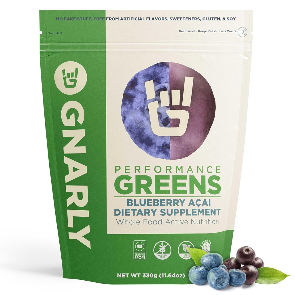 Gnarly Nutrition Greens Superfood Powder – Blueberry Acai Performance Super Greens Powder – NSF Sport certifié – bio, probiotiques et micronutriments essentiels - Blueberry Acai, 11.64 oz