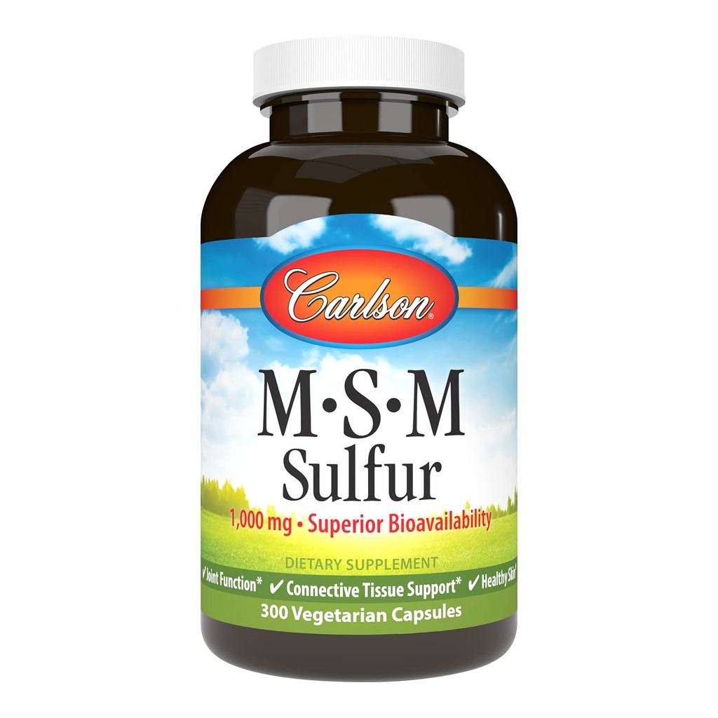 Carlson - M-S-M Sulfur, 1000 mg - Biodisponibilité supérieure, fonction articulaire, soutien tissulaire conjonctif et peau saine, 300 capsules végétariennes
