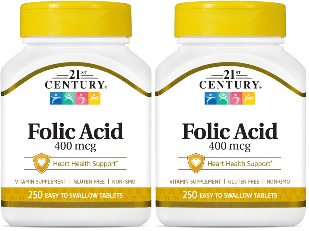 Acide folique du 21e siècle 400 mcg Comprimés, 250 Compte (paquet de 2)