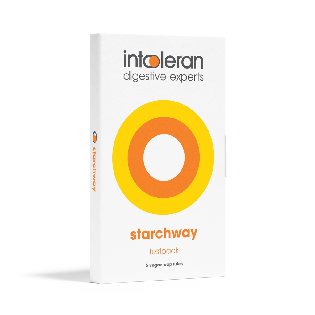 Intoleran Starchway Verdauungsenzyme - testpack 6 Kapseln | Ergänzung für Starch & Sucrose Intolerance | Hilft Digest Sugars & Starchy Foods | Invertase & Gluco-Amylase Enzymes | Vegan | Low FODMAP