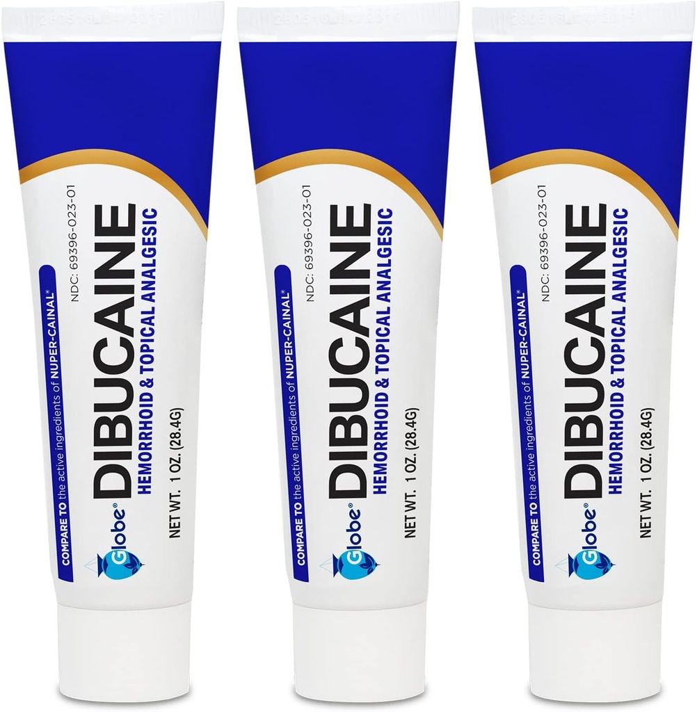 (3 Pack) Globe Dibucaine 1% Hämorrhoid Behandlung Salbe - 1 Oz Rapid Numbing Relief, Hämorrhoid Behandlung von Itch und Burn