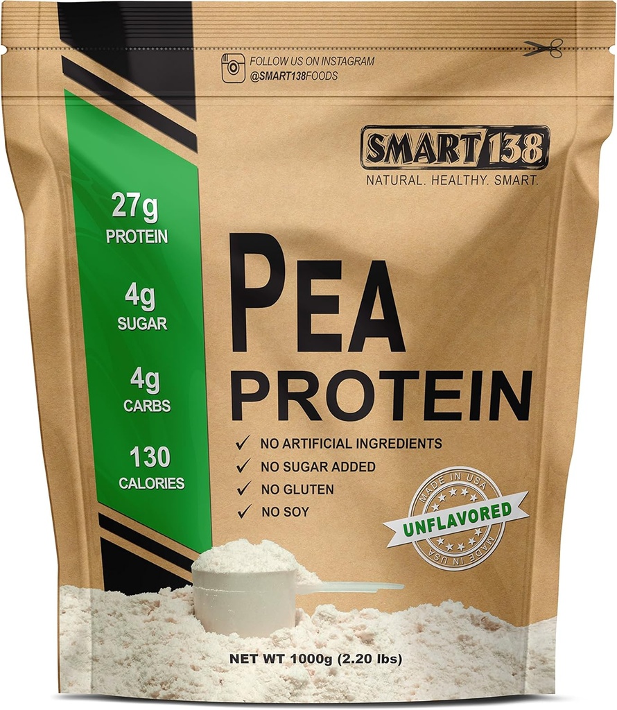100% reines Peaprotein, ultraglättendes Pulver, Vegan, Glutenfrei, Sojafrei, Dairy-frei, Non-GMO, USA/Kanada, Keto (Low Carb), natürliche BCAAs (1000g / 2.2lbs, Unflavored)