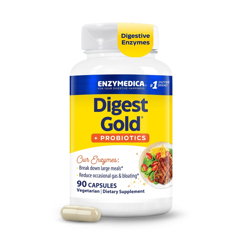Enzymedica Digest Gold + Probiotiques, 2-en-1 Formule pour la santé des Guts, enzymes digestives et 1 milliard de cultures probiotiques actives, 90 Compte (FFP)