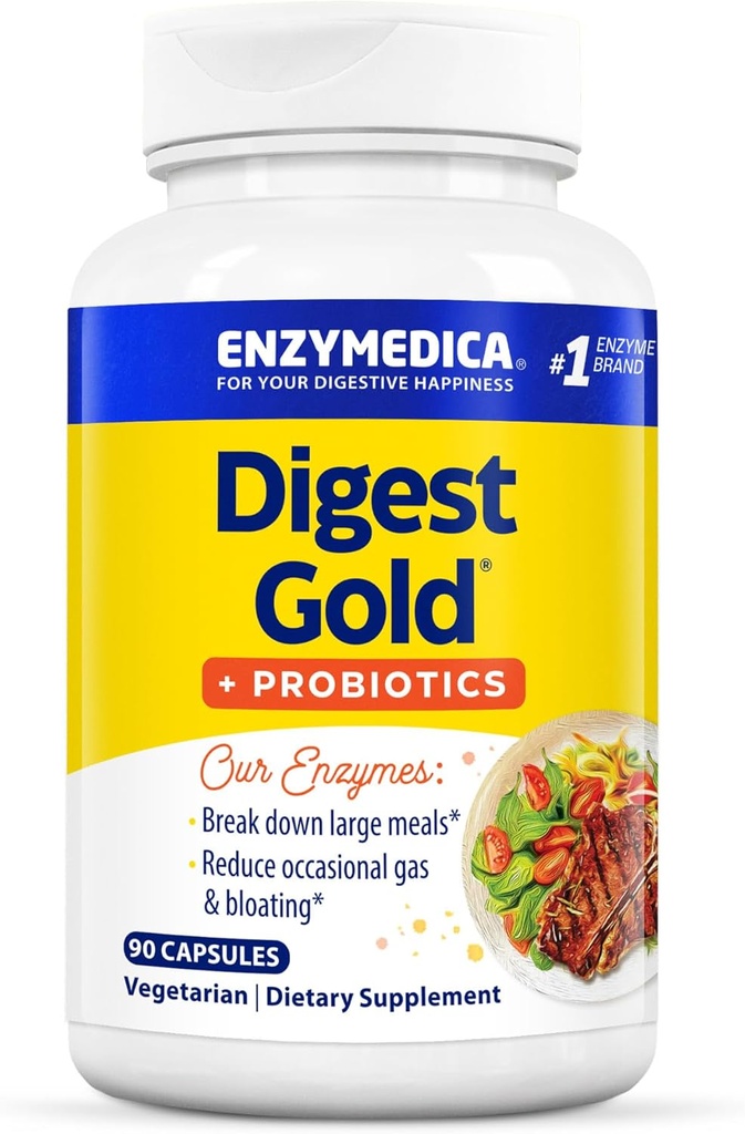 Enzymedica Digest Gold + Probiotics, 2-in-1 Formula for Gut Health, Digestive Enzymes & 1 Billion Active Probiotic Cultures, 90 Count (FFP)