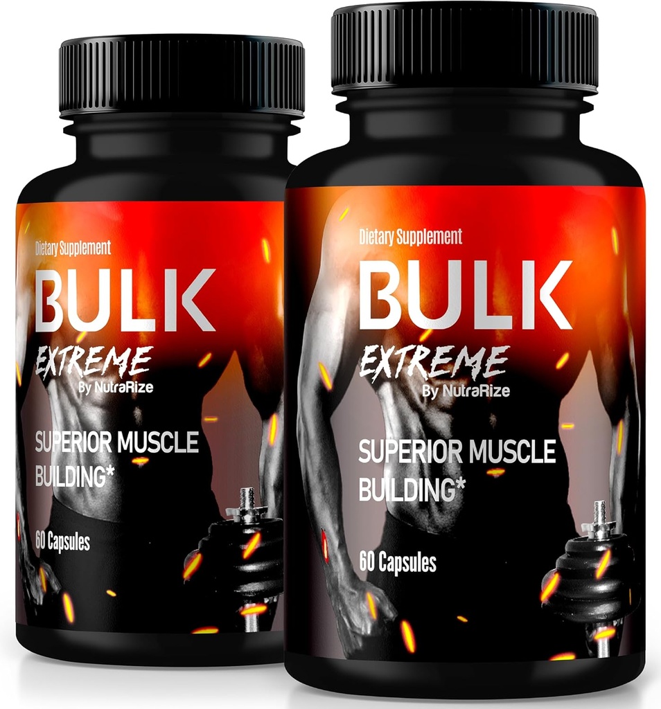 (2 Pack) Bulk Extreme Superior Muscle Building Formule avancée, Bulk Extreme pour la masse musculaire maigre pour les hommes, Tous les constructeurs de muscles naturels, pilules masculines pour la performance physique, Commentaires (120 Capsules)