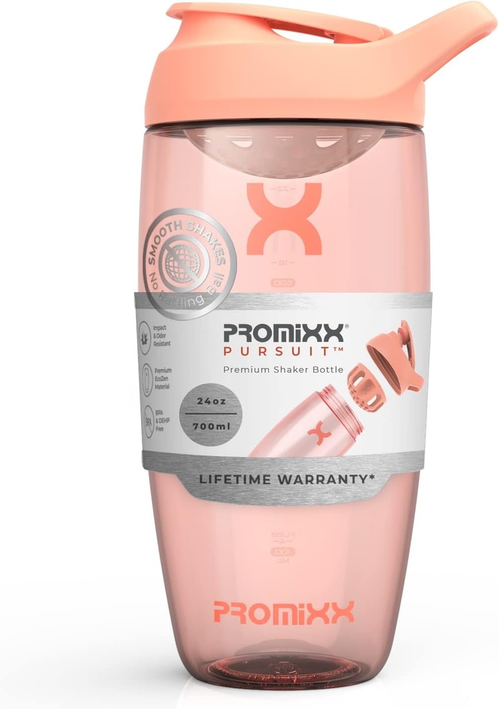 Promixx Pursuit Protein Shaker Bottle (24 oz) – Silent No-Ball Mixer, Leak-Proof Lid, BPA/BPS & Phthalate-Free ECOZEN – Easy-Clean Shaker Cup für Protein Shakes, Pre & Post-Workout Smoothies