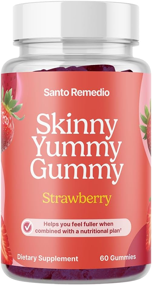 Santo Remedio, Entalla, Skinny Yummy Gummy, Nahrungsergänzungsmittel, Gummy Fiber for Digestive Gut Support, 60 Fiber & Prebiotic Gummis, Erdbeer Flavor, 30 Servietten