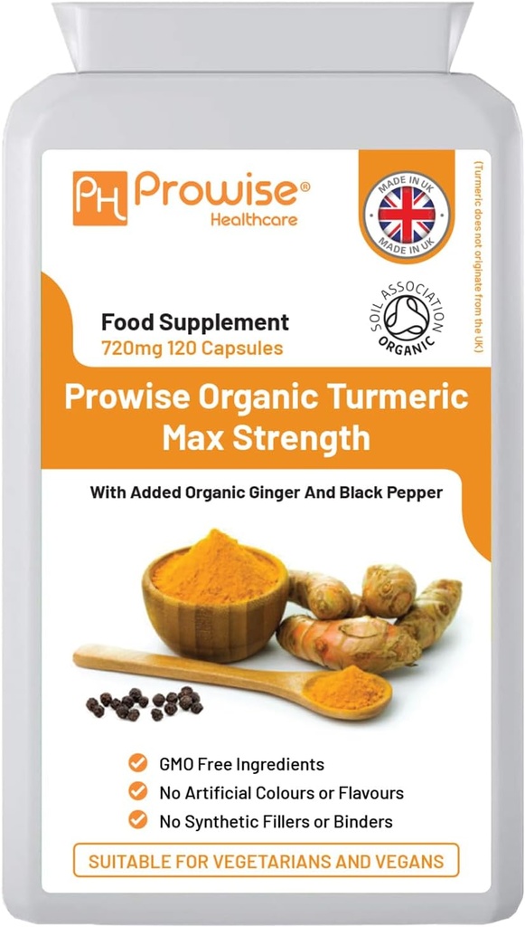 Bio Kurkuma Curcumin 720mg - 120 Kapseln | Organische Kurkuma und schwarze Pfeffer Kapseln hohe Stärke | Vegan & Vegetarische Kurkuma Ergänzungen