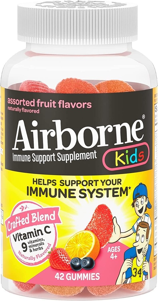 Airborne Kids Gummies Vitamin C Immununterstützungsergänzung, sortierte Obst-Flaschen, 42 ct (Pack von 11)