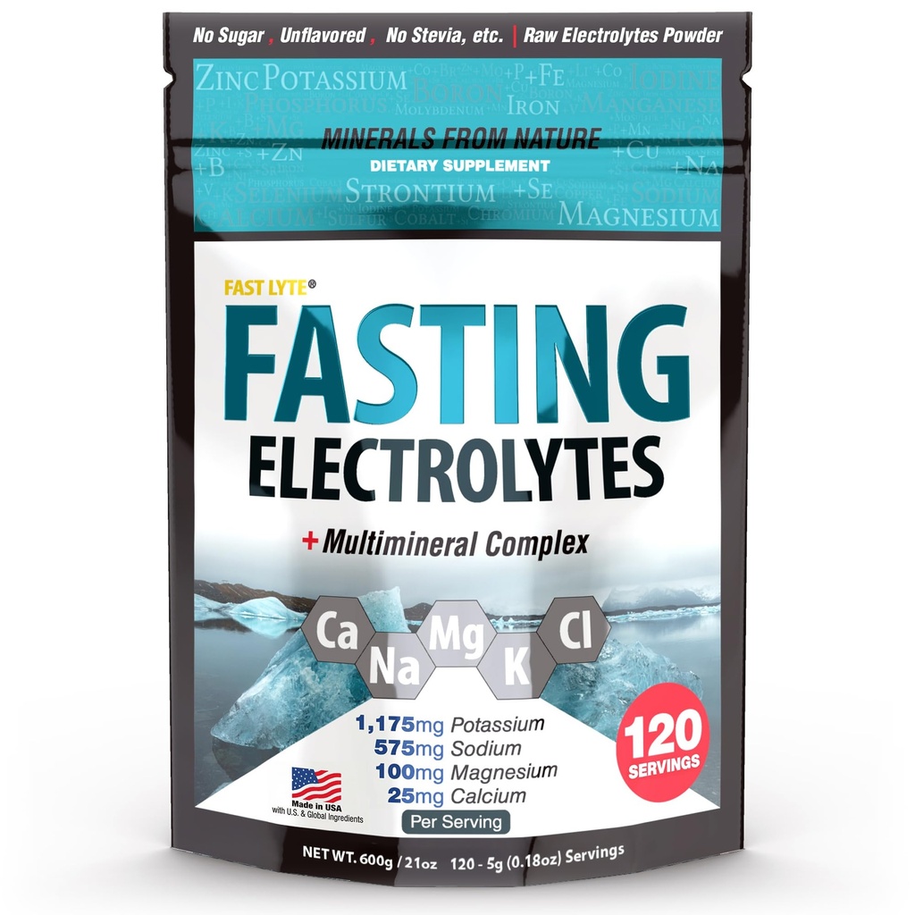 Fasten Elektrolyt Ergänzung Pulver | Kein Zucker Unflavored Raw Elektrolyte | 50% RDI Magnesium und Kalium mit Trace Minerals | Carnivore & Keto Friendly | Zucker freie Fasten Salze
