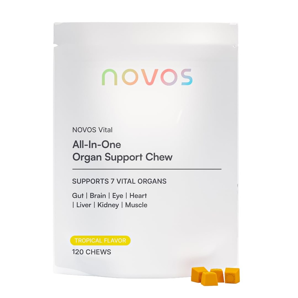 Novos complément nutritionnel vital Chews pour le foie, le cerveau, les yeux, le cœur, le soutien de la gueule - Nattokinase, lutéine, inuline, rutin, saveur tropicale (120 comte)