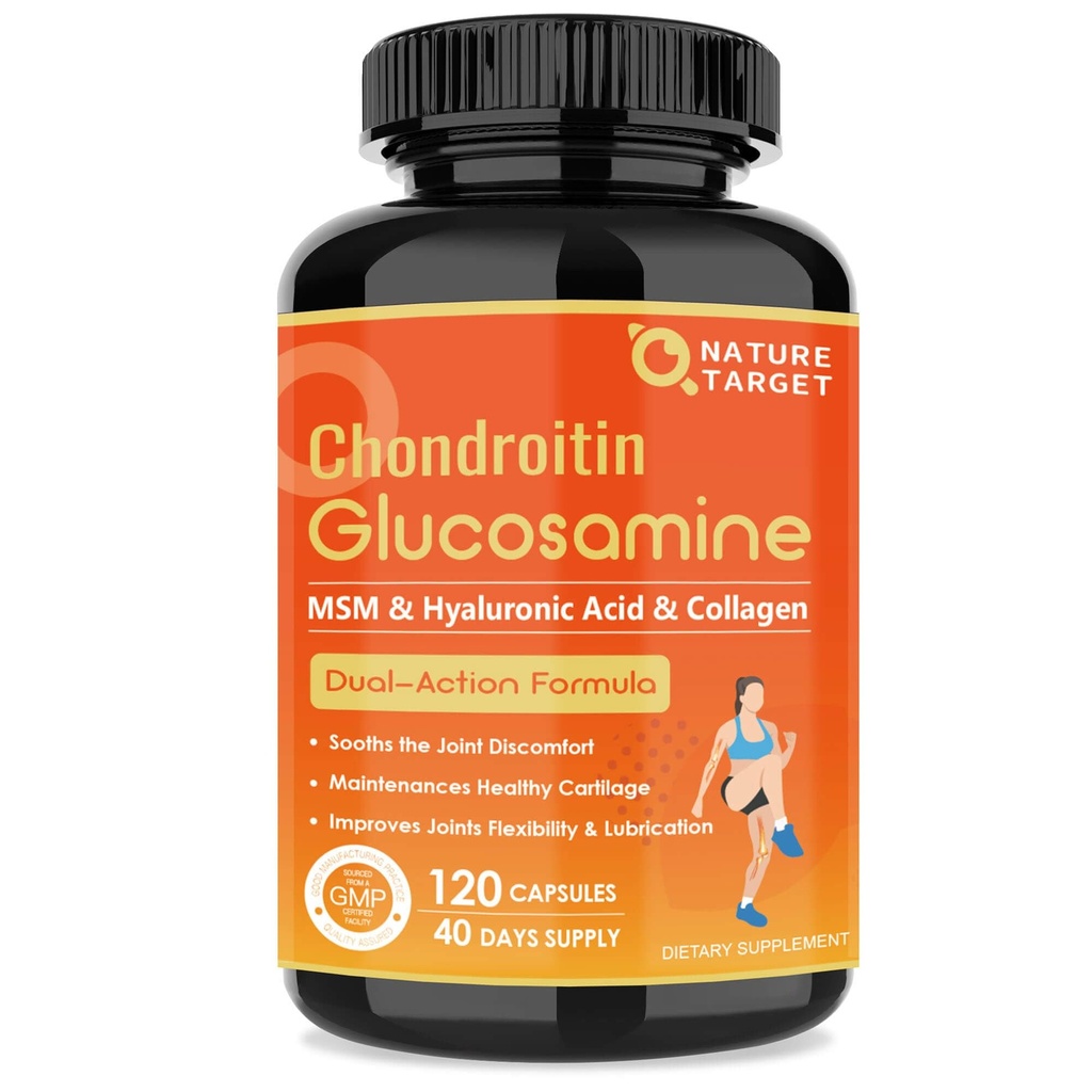 NATURE TARGET Glucosamine Chondroitin Joint Support Supplement - Plus MSM, Collagen, Turmeric, Shellfish Free, Unterstützt Gelenk, Knie, Knorpel, für Männer & Frauen, 120 Caps