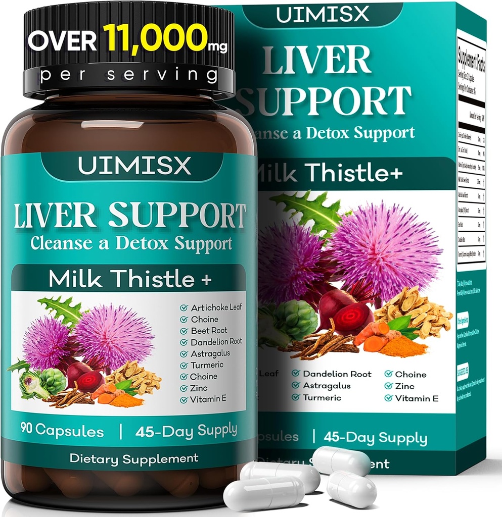Milk Thistle Supplement - Liver Detox Cleanse Formel Kräuter Leberstütze mit Milchdistel, Dandelion Root, Artichoke, Turmeric, Astragalus für Lebergesundheit, 90 Kapseln