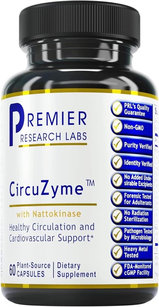 Premier Research Labs CircuZyme - Blutzirkulationsergänzungsmittel zur Unterstützung des Blutflusses & Vascular Support Mit Diosmin, Cayenne & Nattokinase, für Männer und Frauen - 60 Vegetarische Kapseln