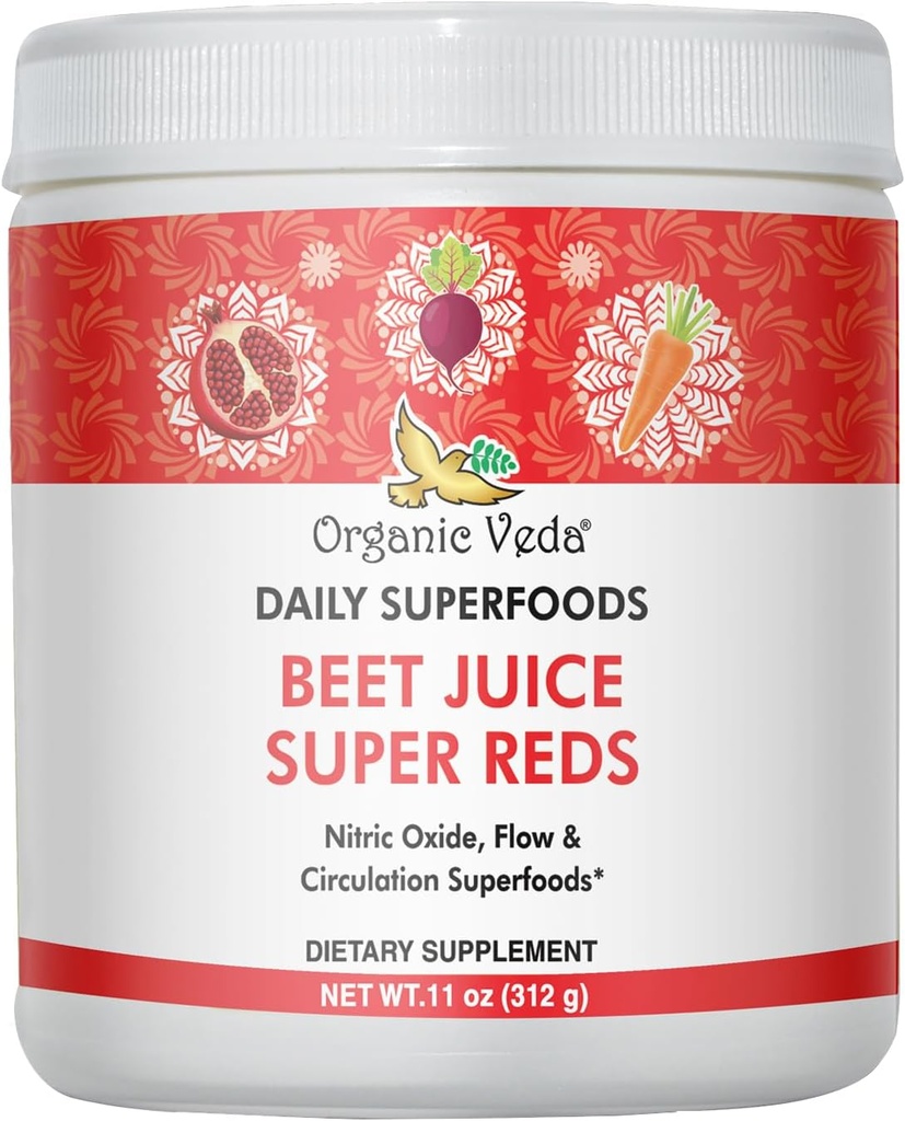 Bio-Veda-Beet-Root-Pulver-Ergänzung mit Superfood Reds - Rübensaft-Pulver mit Stickstoffmonoxid zur Unterstützung von Zirkulation, Energie, Ausdauer und Stamina - Vegan, Non-GMO - 11 oz