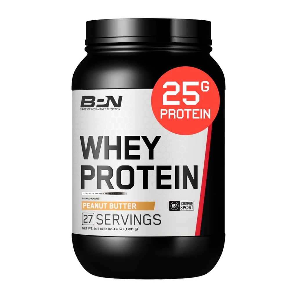 BARE PERFORMANCE NUTRITION, BPN Whey Protein + Casein Protein Powder Blend, Peanut Butter, 25g Protein pro Servieren unterstützt Lean Muscle Recovery, 27 Servings, Third Party Tested