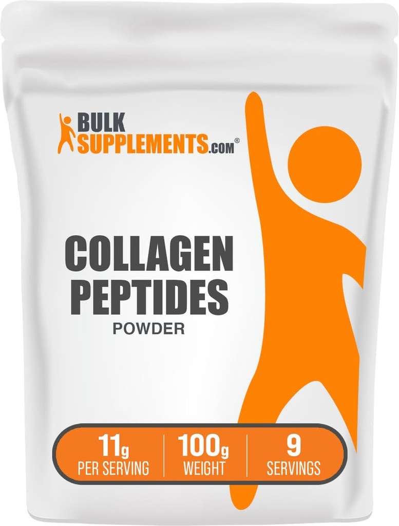 BulkSupplements.com Poudre de Peptides de Collagène - Poudre de Collagène de Bovin, Supplément de Collagène en poudre - Hydrolysé et sans gluten, 11g par portion, 100g (3.5 oz) (paquet de 1)