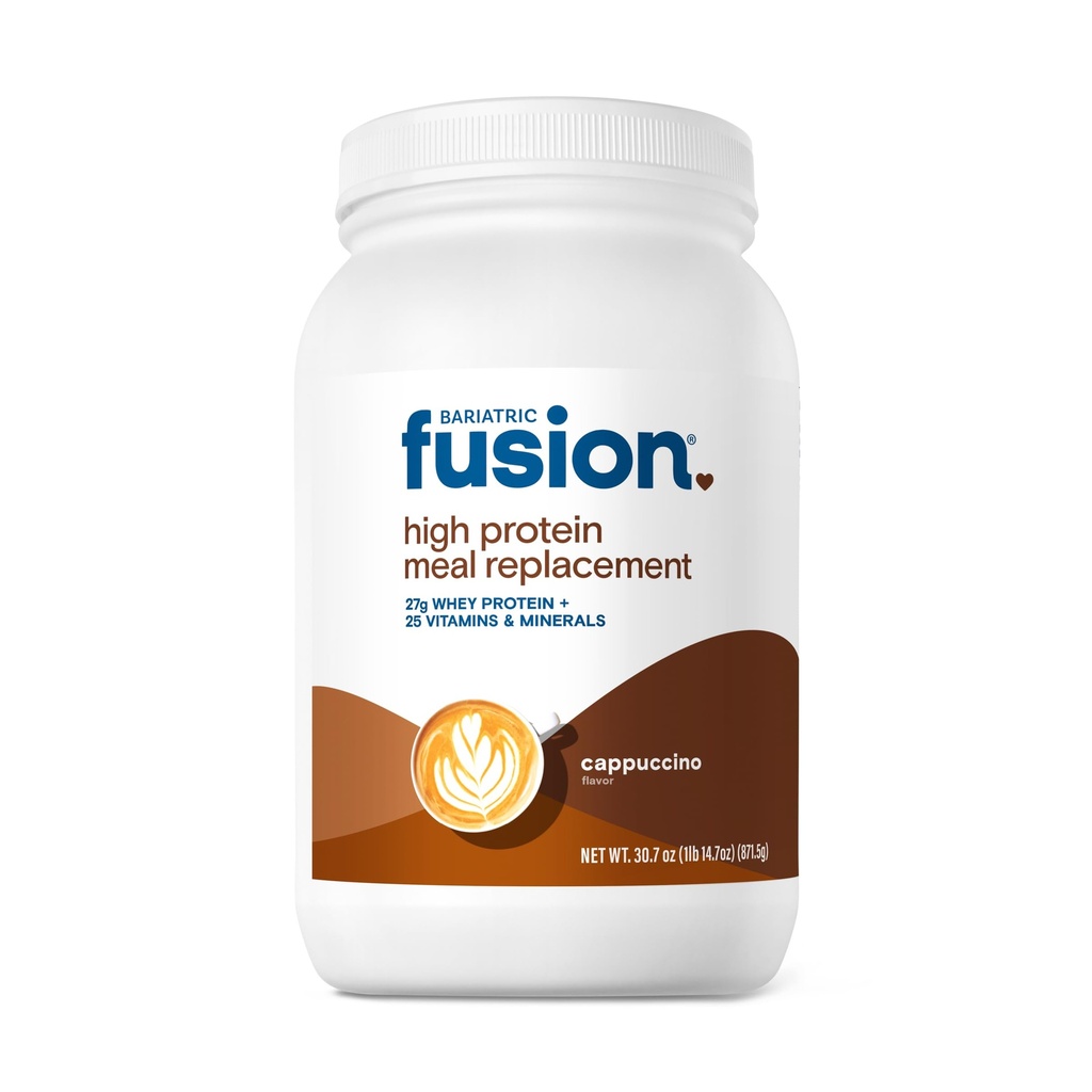 Fusion bariatrique Remplacement des repas Cappucino 27g Poudre de protéines, 21 Tuyau de service pour les patients de chirurgie bariatrique, y compris le pont gastrique et la gastrectomie des manches - Pas de gluten, d'aspartame ou de sucre