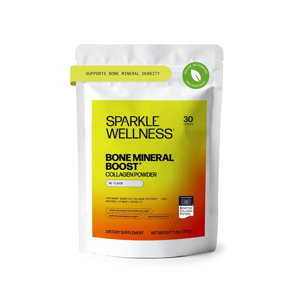 Sparkle Wellness Knochen Mineral Boost (No Flavor) [30 Serves] | Collagen Powder Supplement | FORTIBONE Bioaktive Kollagen und gepufferte Vitamin C Nutra C | Knochenergänzungsmittel