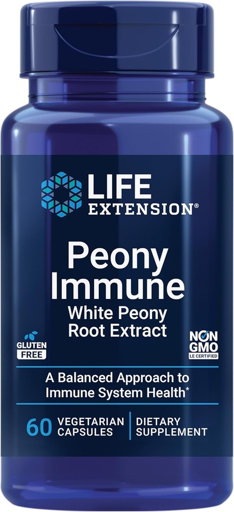 Life Extension Peony Immune, White Peony Root, Immune Health Support, Immune System, Gluten-Free, Non-GMO, Vegetarian, 60 Capsules