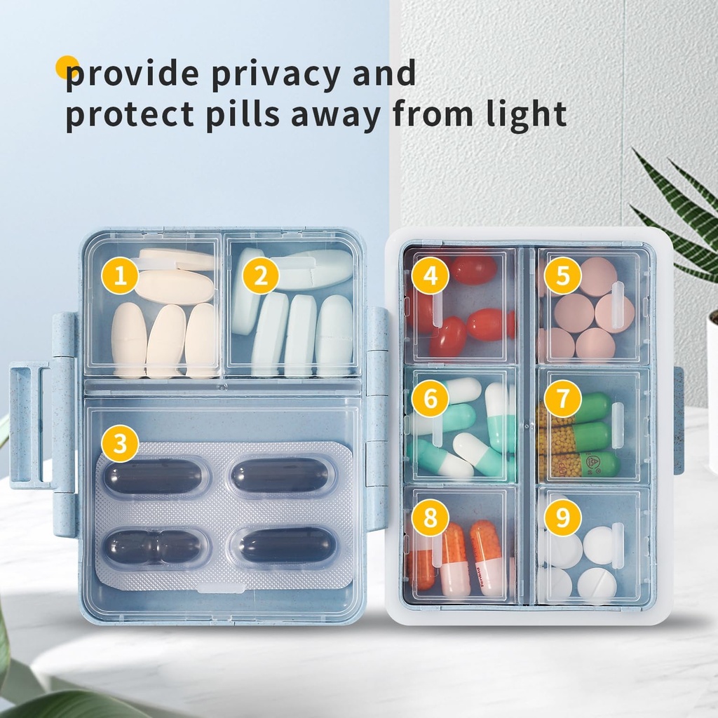 2 Pack 9 Kompartimente Reise Pille Organizer Box Moisture Proof Small Pill Case für Pocket Purse Daily Pill Holder Container für Medizin Vitami
