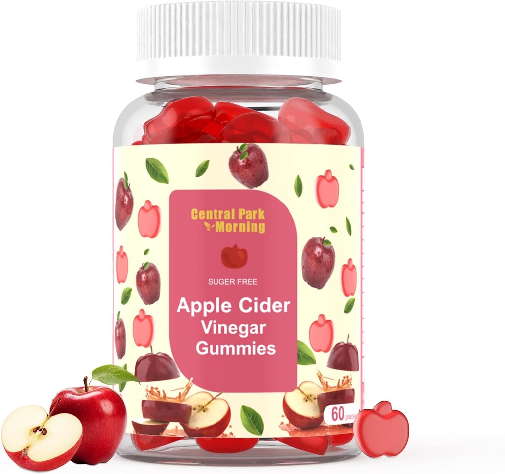 Gommies de vinaigre de cidre de pomme 1000mg, supplément d'ACV pour désintoxication et nettoyage, sans sucre et sans OGM - 60 Gommies