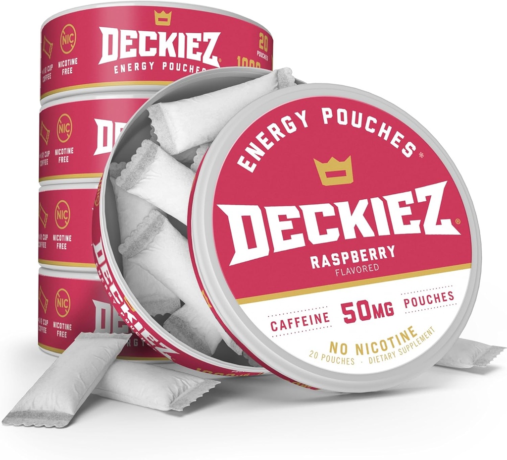 Deckiez Energy Pouches, 5 Dosen (100 Servierungen), Sugar Free Caffeine Supplement, Kaffee Pouches & Energy Drink Alternative, 50mg Caffeine Pouches, Himbeer Flavor