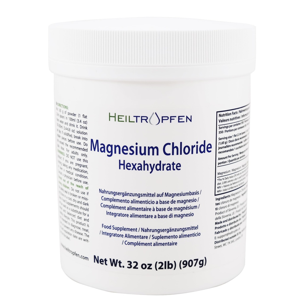 2 Pfund Magnesium Chloride Hexahydrat | Pharmazeutische Stoffe | Kristallpulver | Pure Ph. EUR., BP, USP, 100% | Heiltropfen®