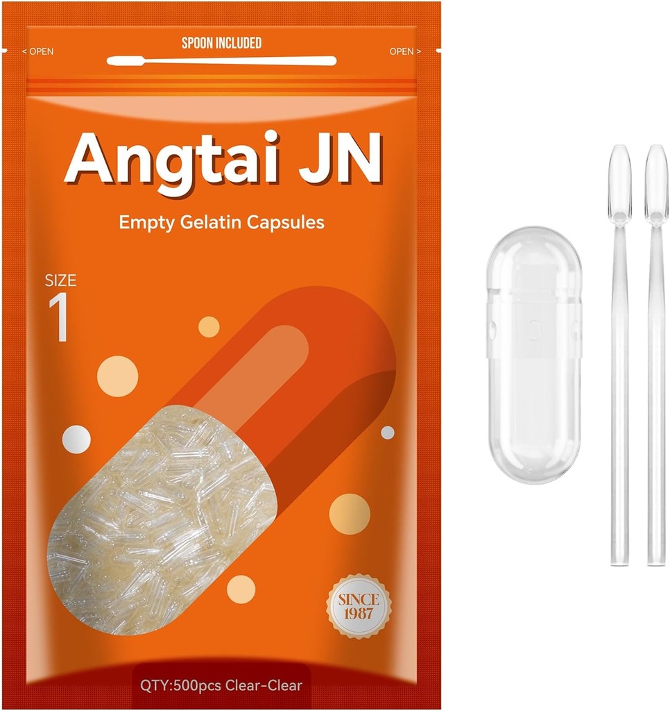 Kapseln Größe 1 Leere Gelatine Pille Gel Caps Pure Bovine Clear (500 Count) Glutenfrei, Non-GMO, Halal Certified Filling Kit mit 2 Löffel für DIY Ihre eigenen Ergänzungen