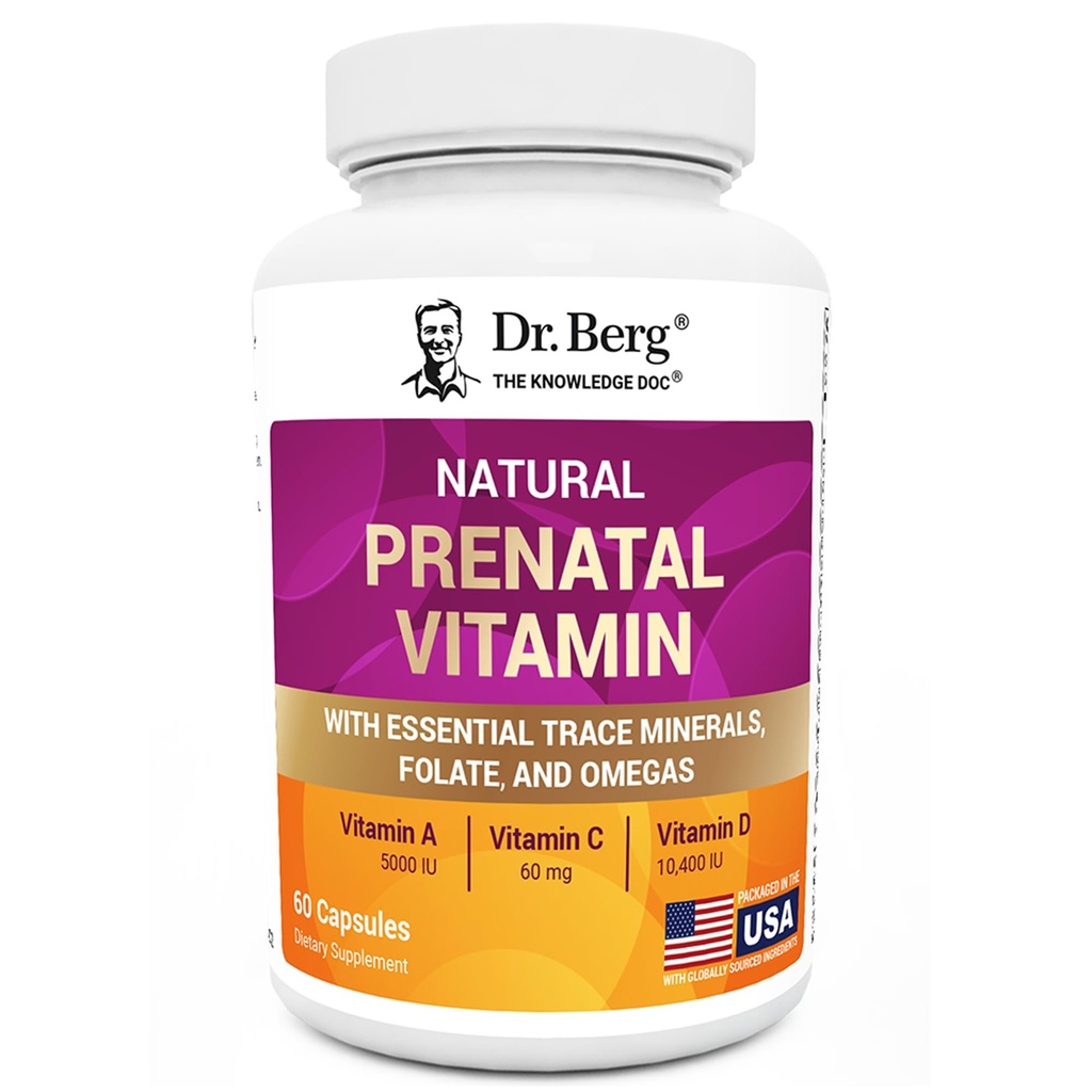 Dr Berg Vitamines prénatales naturelles pour les femmes (vitamines prénatales et allaitantes) - Vitamines prénatales avec folate, vitamines, minéraux, omégas, et 11 Superaliments puissants - Multivitamines prénatales pour femmes - 60 capsules