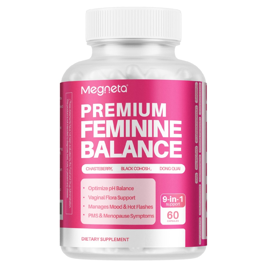 Suppléments d'équilibre féminin - pour les femmes Énergie, santé de la ménopause et équilibre hormonal, avec Cohosh noir, Chasteberry, 10 milliards d'UFC Probiotiques - 60 capsules