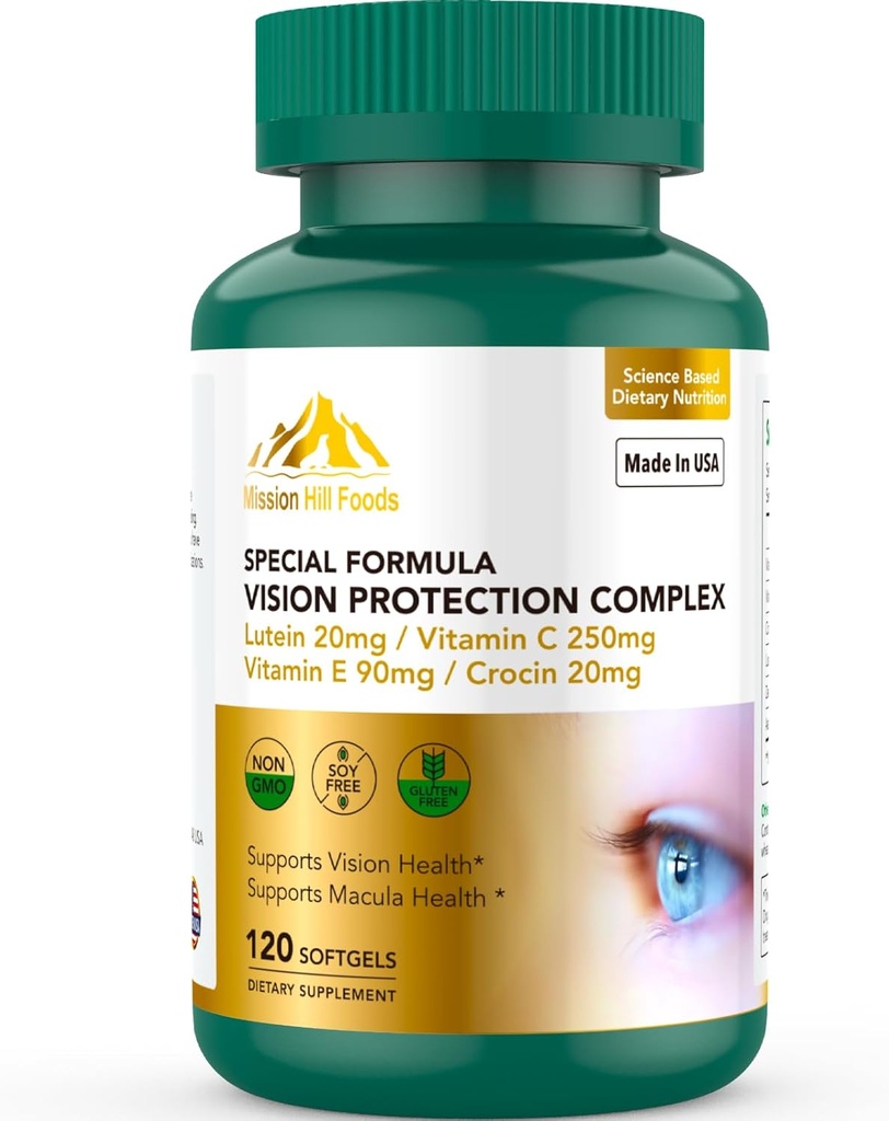 Suppléments de lutéine et de zéaxanthine - Complexe de protection de la vision de 6 en 1 avec lutéine 20mg, zéaxanthine, astaxanthine, crocine, vitamine C et E, 120 Softgels, non-OGM, sans gluten, soutient la santé des yeux