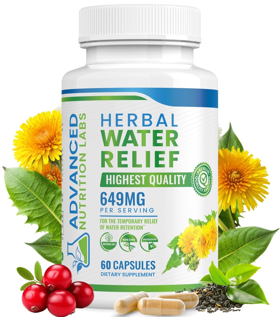 Kräuter Wasser Relief Diuretische Wasser Pillen für Wasserretention, Bloating, Geschwollene Beine, Füße - Dandelion Extrakt Ergänzung - Wasserretention Loss - Diuretics für Frauen & Men - 60 Kapseln