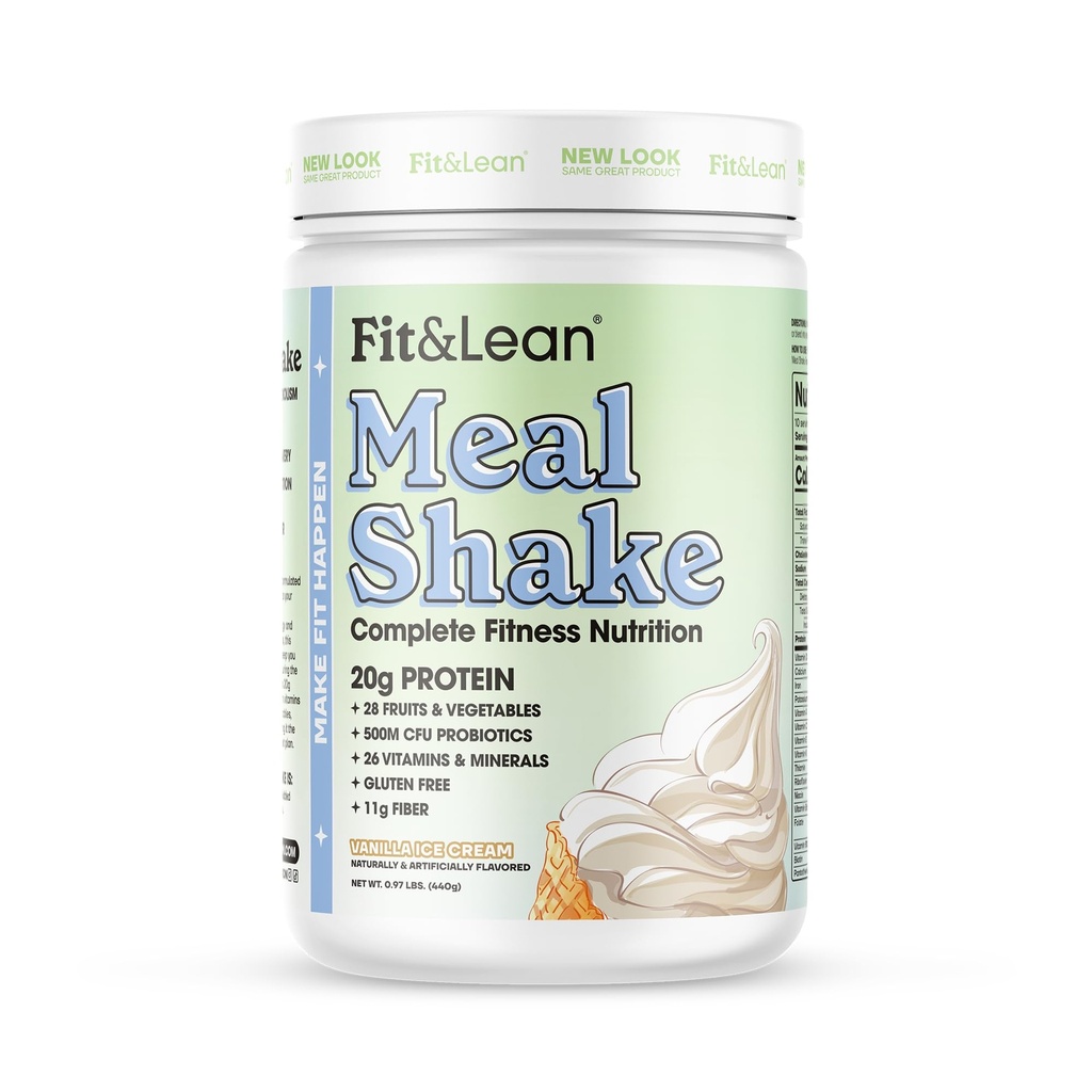 Fit & Lean Shake repas, remplacement de repas de combustion de graisse, protéines, fibre, probiotiques, vanille, 1lb, 10 portions par contenant