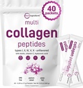 Micro Ingredients Multi Collagen Peptides Powder, 40 Stick Packs | Typ I, II, III, V, X + Biotin, Vitamin C & Hyaluronsäure | Unflavored | Unterstützt Haare, Haut & Gelenke Gesundheit | Keto, Non-GMO
