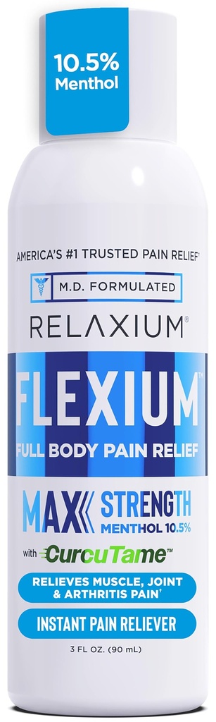 Relaxium Flexium Instant Spray für Schmerz, Max Strength mit 10.5% Menthol & CurcuTame, Unterstützt Muskel, Gelenk und Arthritis Schmerzlinderung, 3 FL oz. (90 ml)