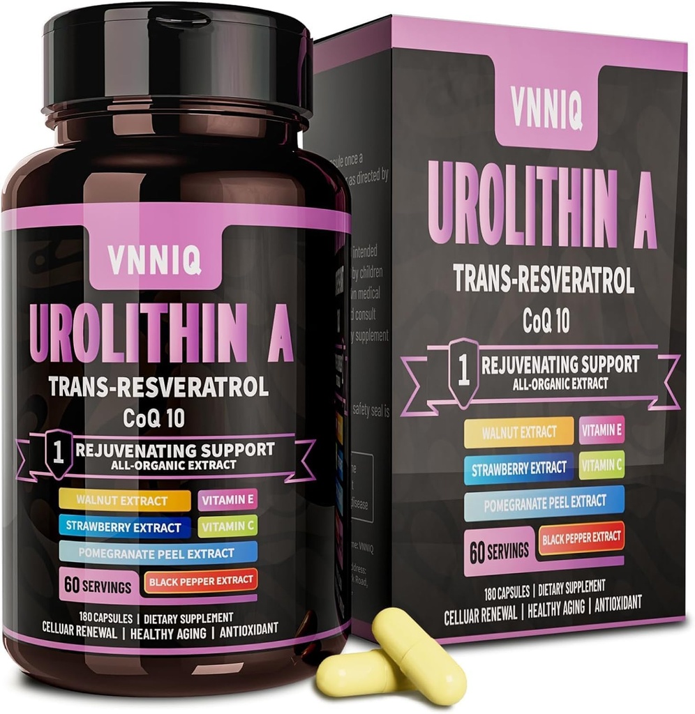 Supplément anti-âge 9-en-1 avec Urolithine A (1200mg) Trans-Résvératrol et CoQ10 : Enhancer la vitalité