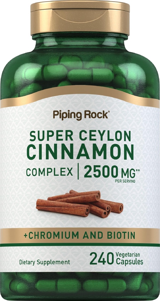 Piping Rock Super Ceylon Cinnamon Complex Kapseln | 240 Pulverpillen | Extrakt Supplement mit Chrom und Biotin | Vegetarisch, Nicht-GVO, Glutenfrei