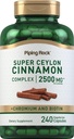 Piping Rock Super Ceylan Cinnamon Complex Capsules de 240 Pilules de poudre Supplément d'extrait avec Chrome et Biotine