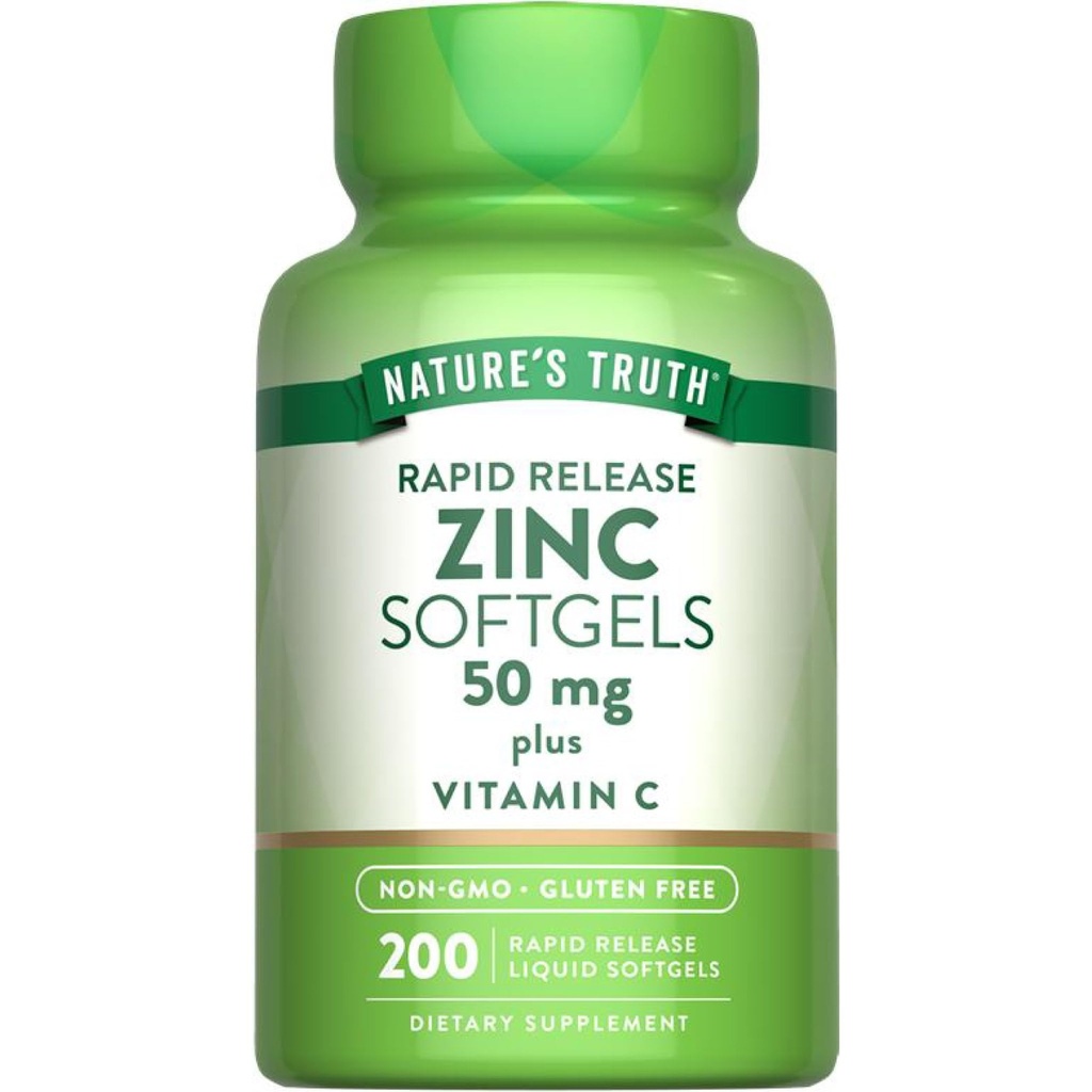 Nature's Truth Zinc 50mg Supplement | mit Vitamin C | 200 Liquid Softgels | Non-GMO & Gluten Kostenlos