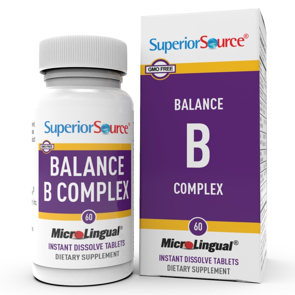 Superior Source Balance B Complex - Energie-Unterstützung Ergänzung mit Folsäure & B Vitamine - Unterstützt Herz & Muskel-Gesundheit - B Vitamin-Ergänzungsmittel Immun-Gesundheit - 60 Instant Dissolve Tabletten