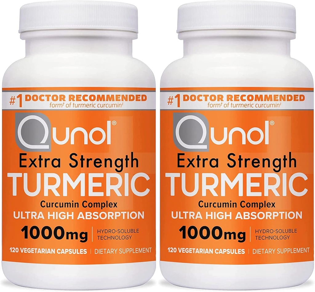 Capsules de Curcumine Turmère Qunol, 1000mg Supplément Extra Strength, Technologie brevetée Hydro-Soluble, Alternative au Curcumine Turmère avec Pepper Noir, 240 Capsules Veggie