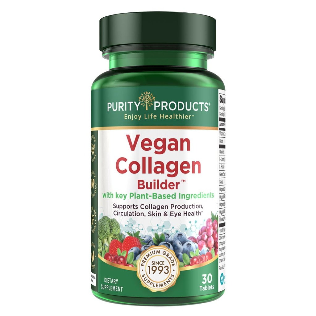 Vegan Collagen Builder - Organische Ganze Lebensmittel Früchte + Veg, Silica, Lutein, Vitamin C, Biotin, Getreide - Aminosäuren Glycin, Lysine + Proline Collagen Boosters (30 Servierungen, Tabletten)