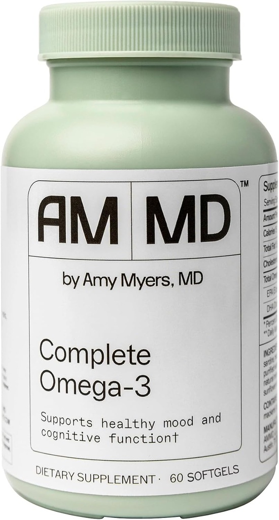 Amy Myers MD Complet Omega-3 Softgels - Supplément à l'huile de poisson pour le soutien du système cardiovasculaire et immunitaire - Non-OGM, non-Dairy et non-Soy - 60 Softgels (60 portions)