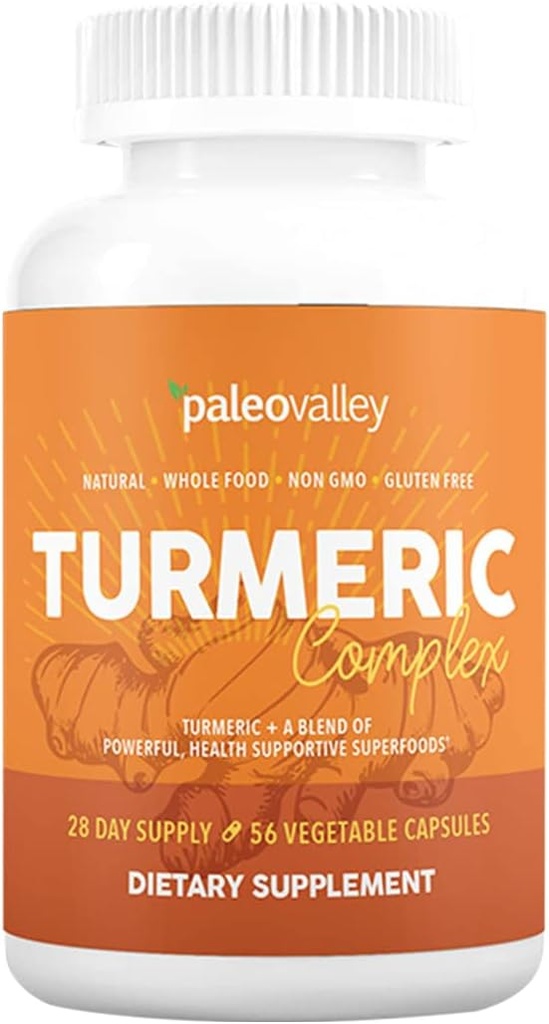 Paleovalley - Organic Turmeric Complex - Full Spectrum Organic Turmeric mit gesundheitsfördernden Superfoods - 56 Vegetarische Kapseln - Unterstützung Gelenke, Immunität, Gehirn und Herzgesundheit