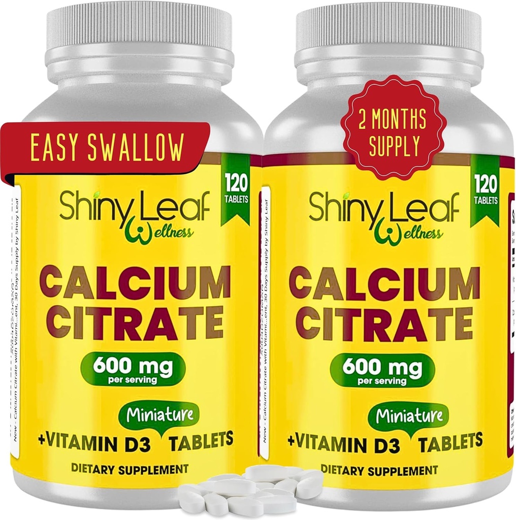 Shiny Blatt Kalzium Minis 600 mg - Tägliche Tabletten von Kalzium Citrate 600mg Plus Vitamin D3 für Bariatric Post-Op und Magen Bypass für Frauen und Männer, einfach zu schwalben, Made in USA, Vegetarisch - 240 Ct.